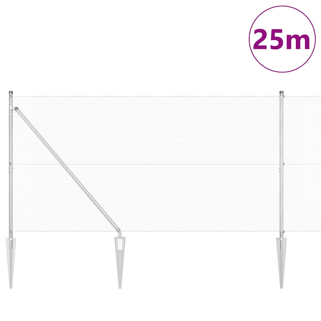 Kerítés oszlopokkal Ezüst 1.4 x 25 m Acél