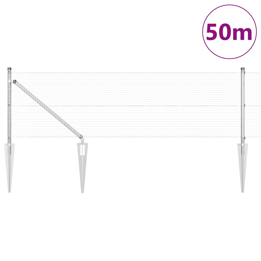 Kerítés oszlopokkal Ezüst 0.8 x 50 m Acél