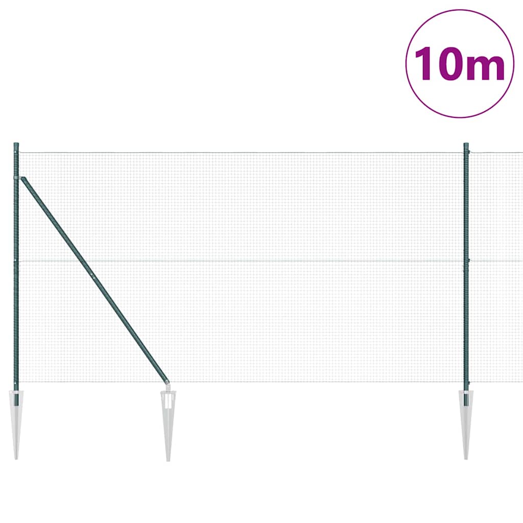 Kerítés oszlopokkal Zöld 1.4 x 10 m Acél
