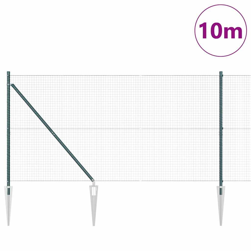 Kerítés oszlopokkal Zöld 1.4 x 10 m Acél