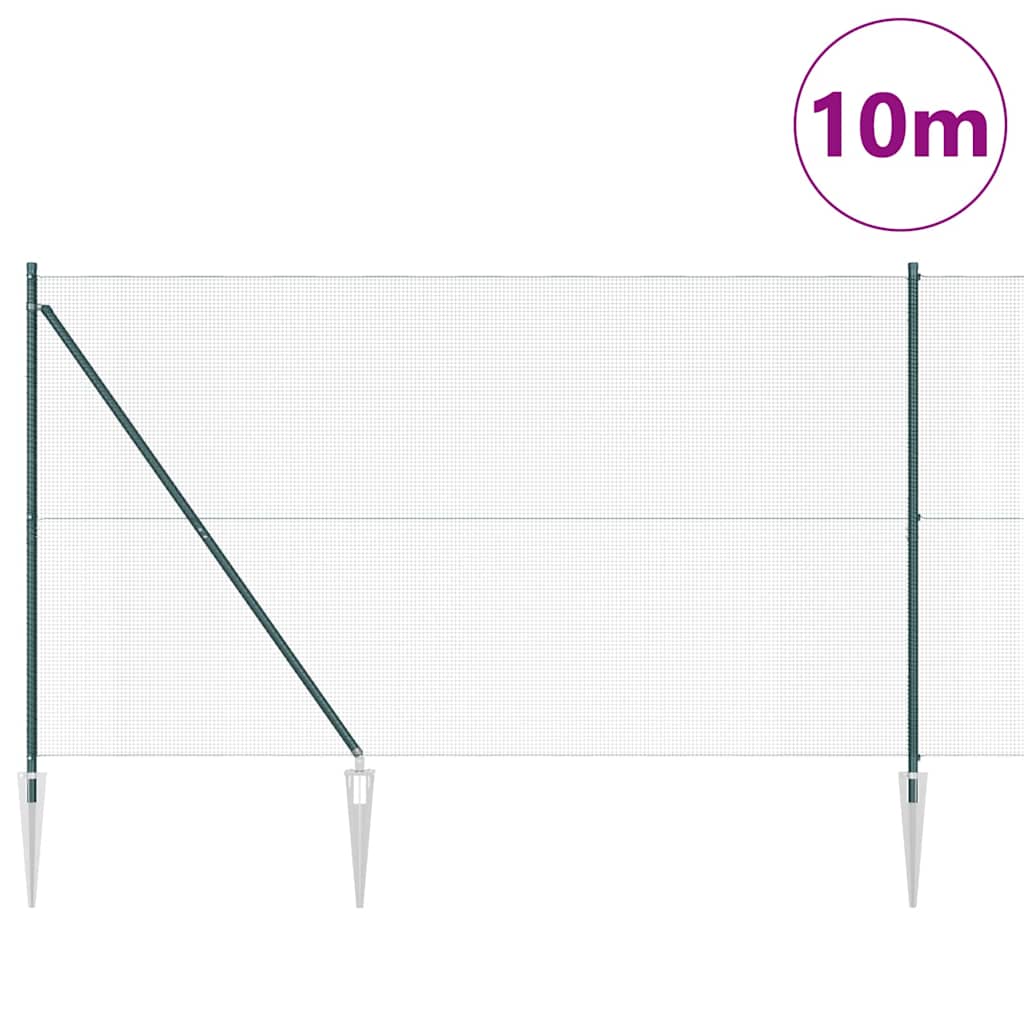 Kerítés oszlopokkal Zöld 1.5 x 10 m Acél