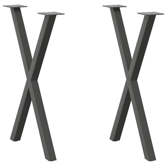 2 db antracitszürke X-alakú acél étkezőasztalláb 50x(72-73) cm