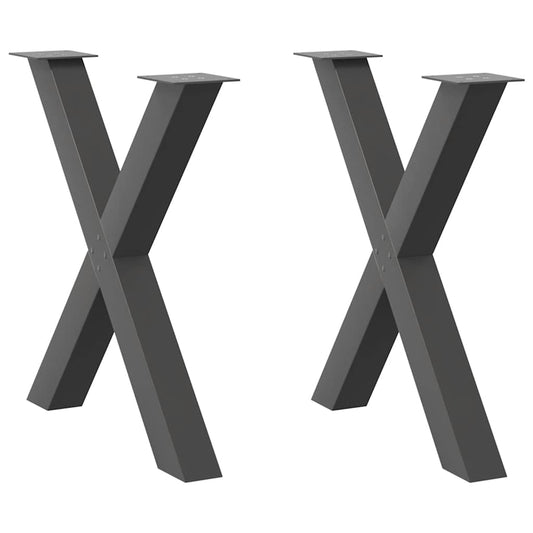 2 db antracitszürke X alakú acél étkezőasztal láb 80x(72-73) cm