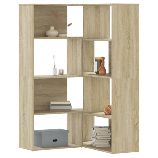 4 szintes sonoma tölgy szerelt fa sarok könyvespolc 85x85x140cm