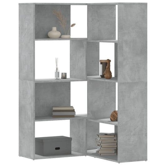 4 szintes betonszürke szerelt fa sarokkönyvespolc 85x85x140 cm