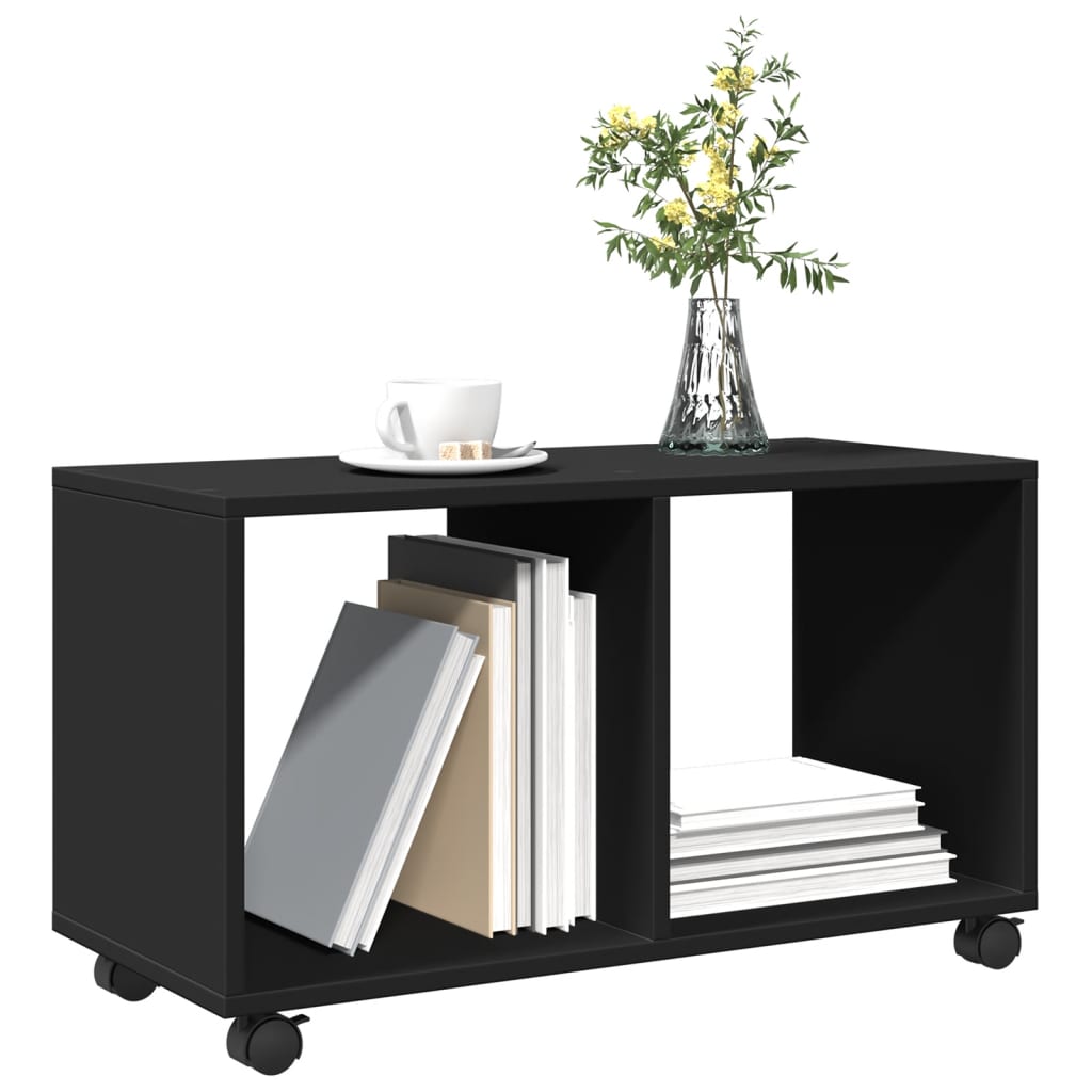 fekete szerelt fa görgős szekrény 72 x 33 x 42,5 cm