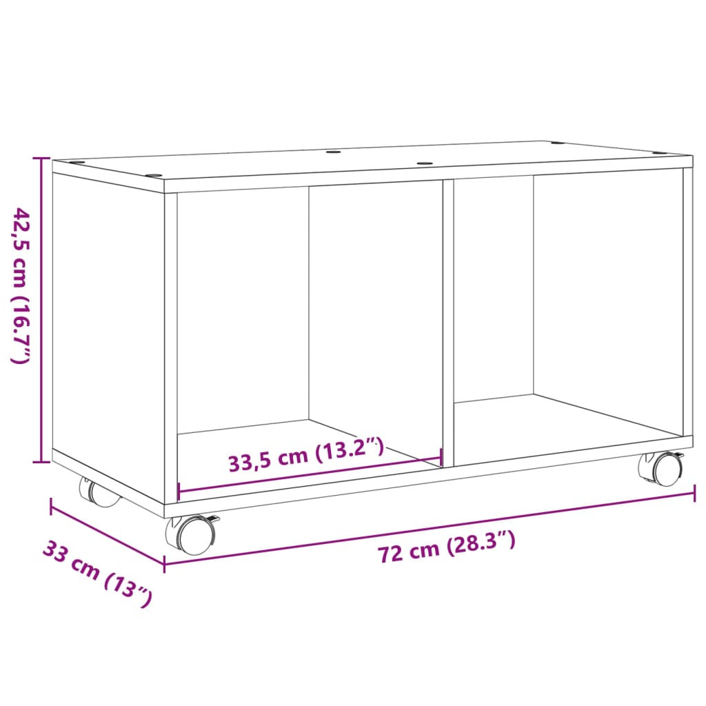 fekete szerelt fa görgős szekrény 72 x 33 x 42,5 cm