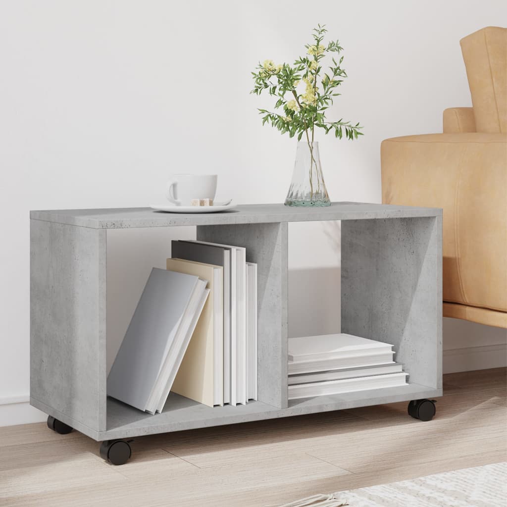 betonszürke szerelt fa görgős szekrény 72 x 33 x 42,5 cm
