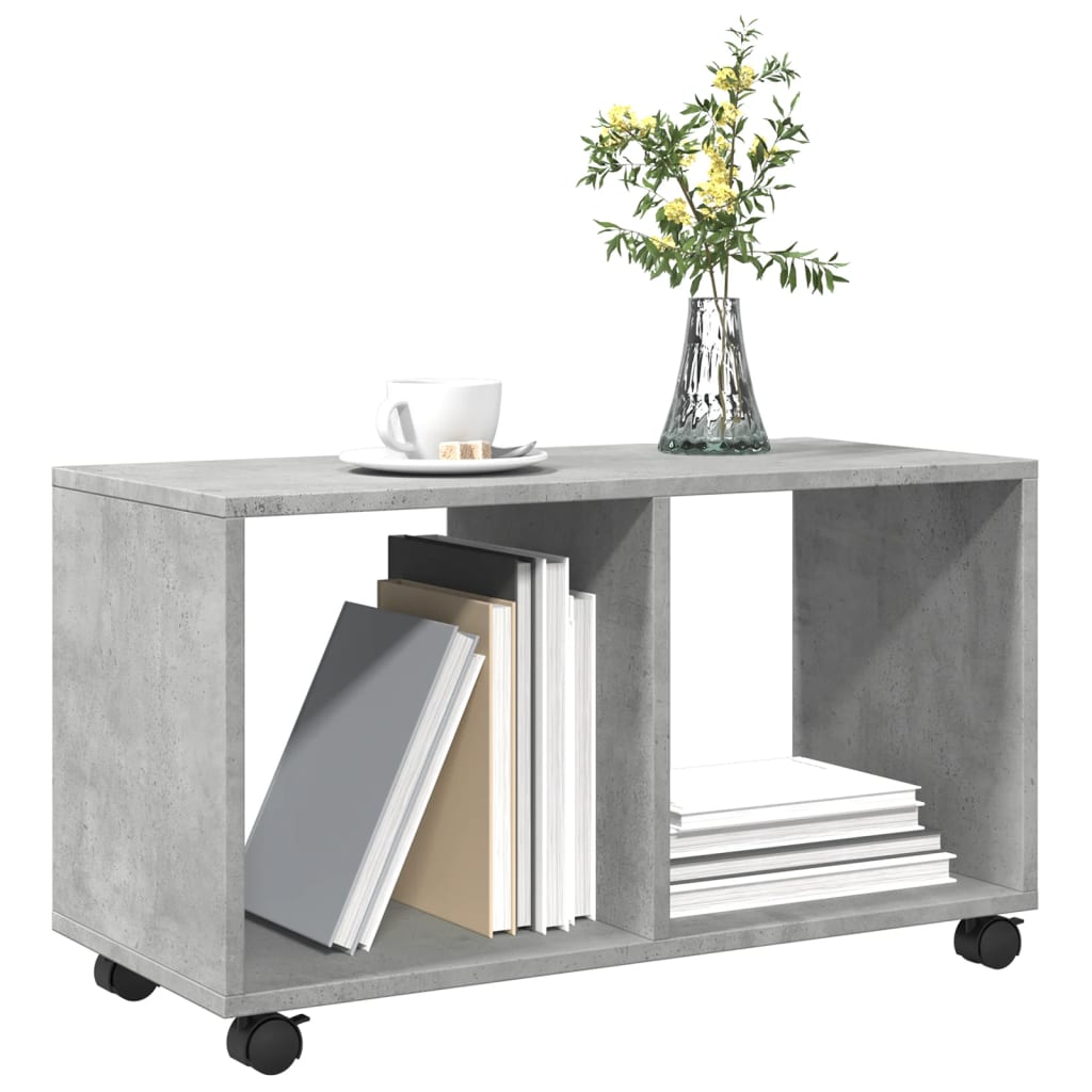 betonszürke szerelt fa görgős szekrény 72 x 33 x 42,5 cm
