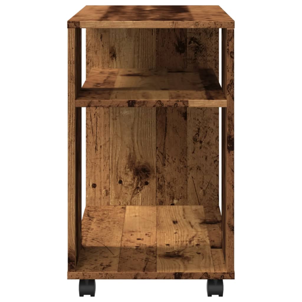 antik fa színű szerelt fa kisasztal kerekekkel 70 x 35 x 60 cm