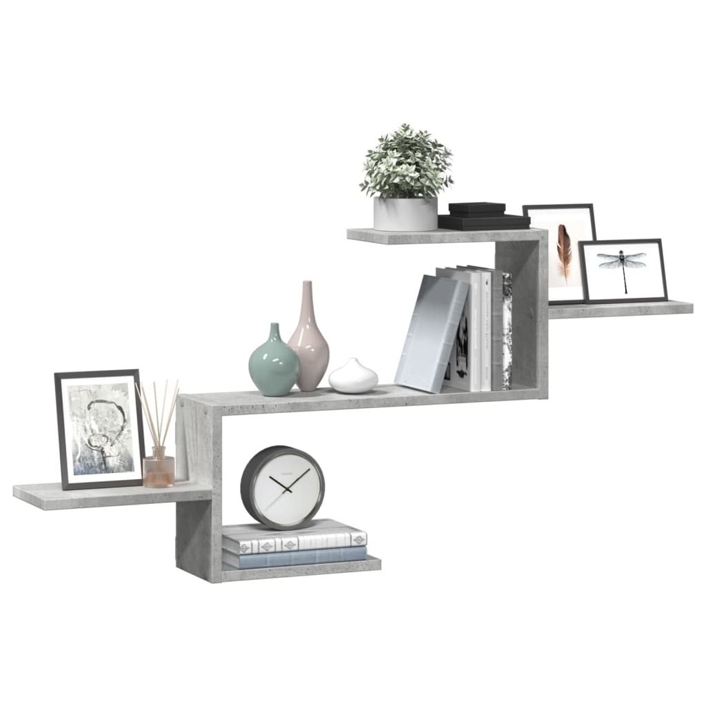 betonszürke szerelt fa fali polc 104 x 15 x 49 cm