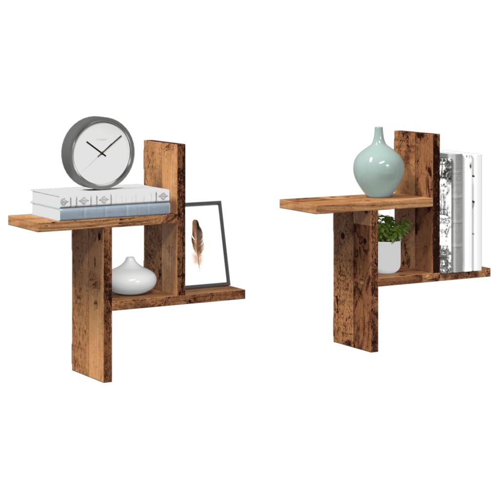 2 db antik fa színű szerelt fa fali polc 38 x 12 x 38 cm