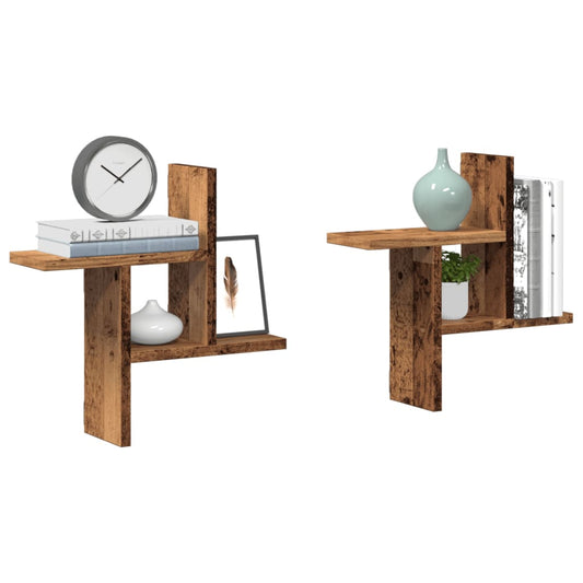 2 db antik fa színű szerelt fa fali polc 38 x 12 x 38 cm