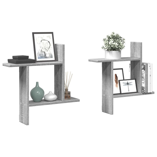 2 db szürke sonoma színű szerelt fa fali polc 50 x 12 x 50 cm