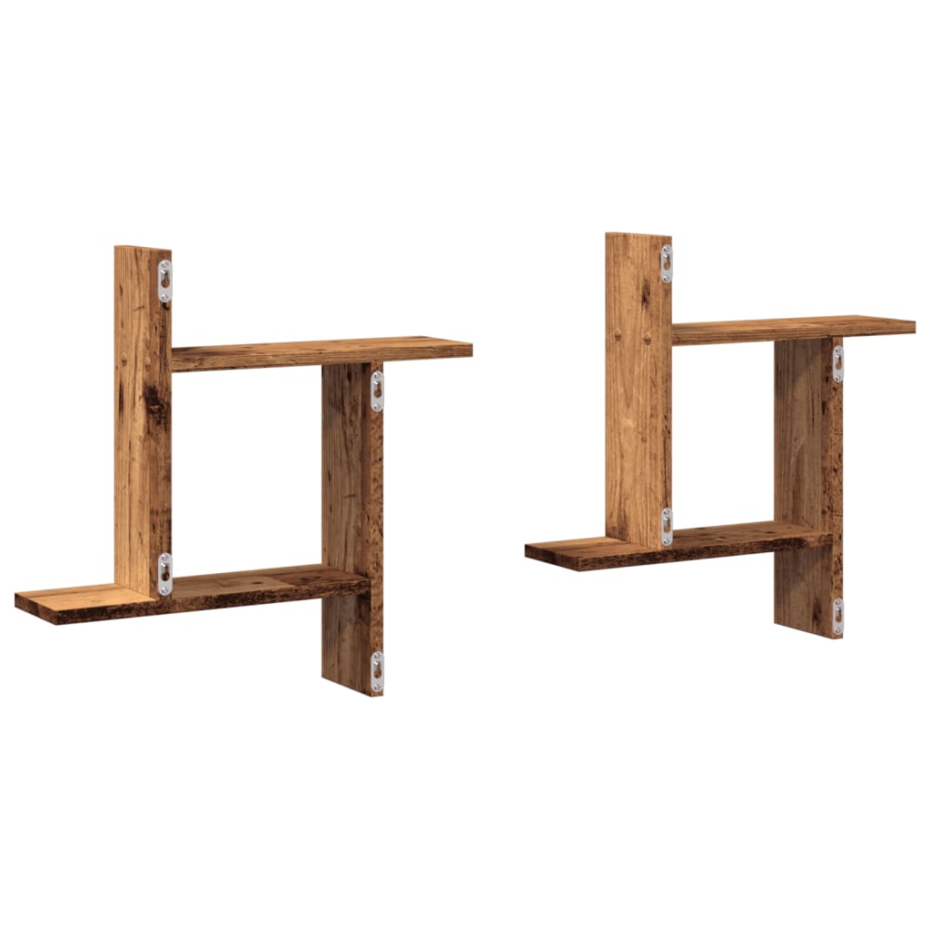 2 db antik fa színű szerelt fa fali polc 50 x 12 x 50 cm