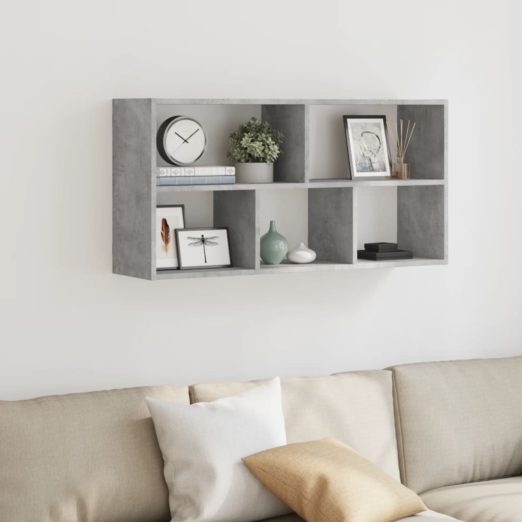 betonszürke szerelt fa fali polc 100 x 25 x 50 cm