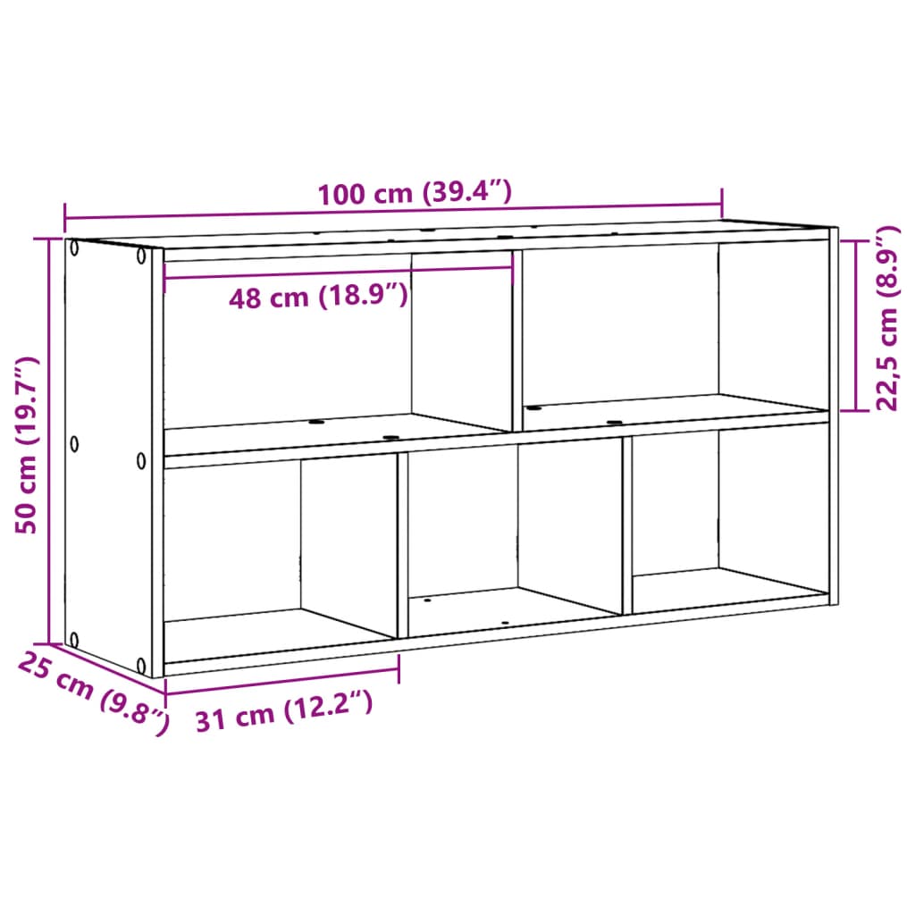 füstös tölgy színű szerelt fa fali polc 100 x 25 x 50 cm