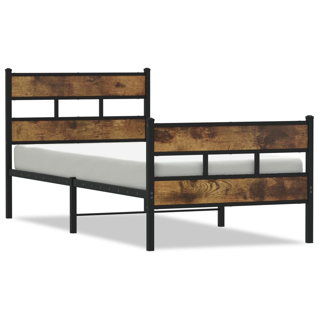 füstös tölgy színű fém ágykeret matrac nélkül 90 x 200 cm