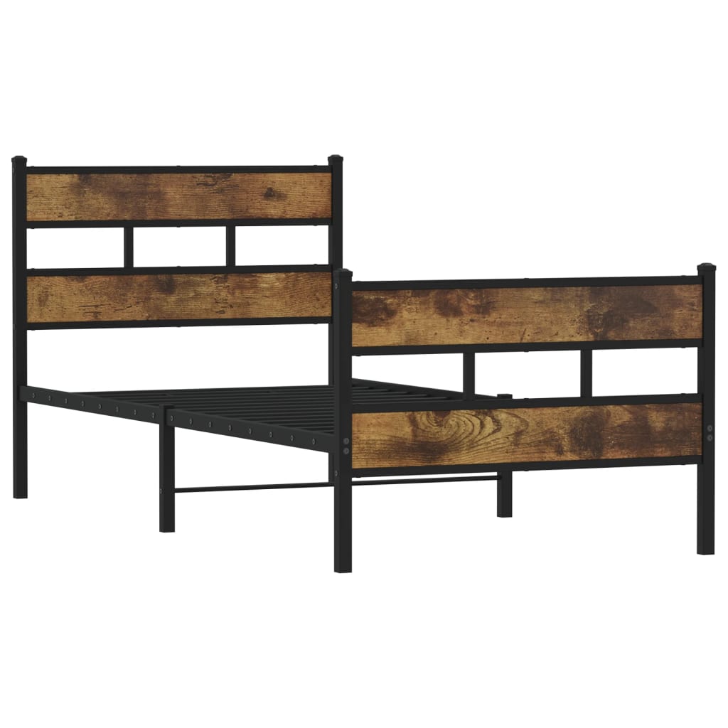 füstös tölgy színű fém ágykeret matrac nélkül 90 x 200 cm