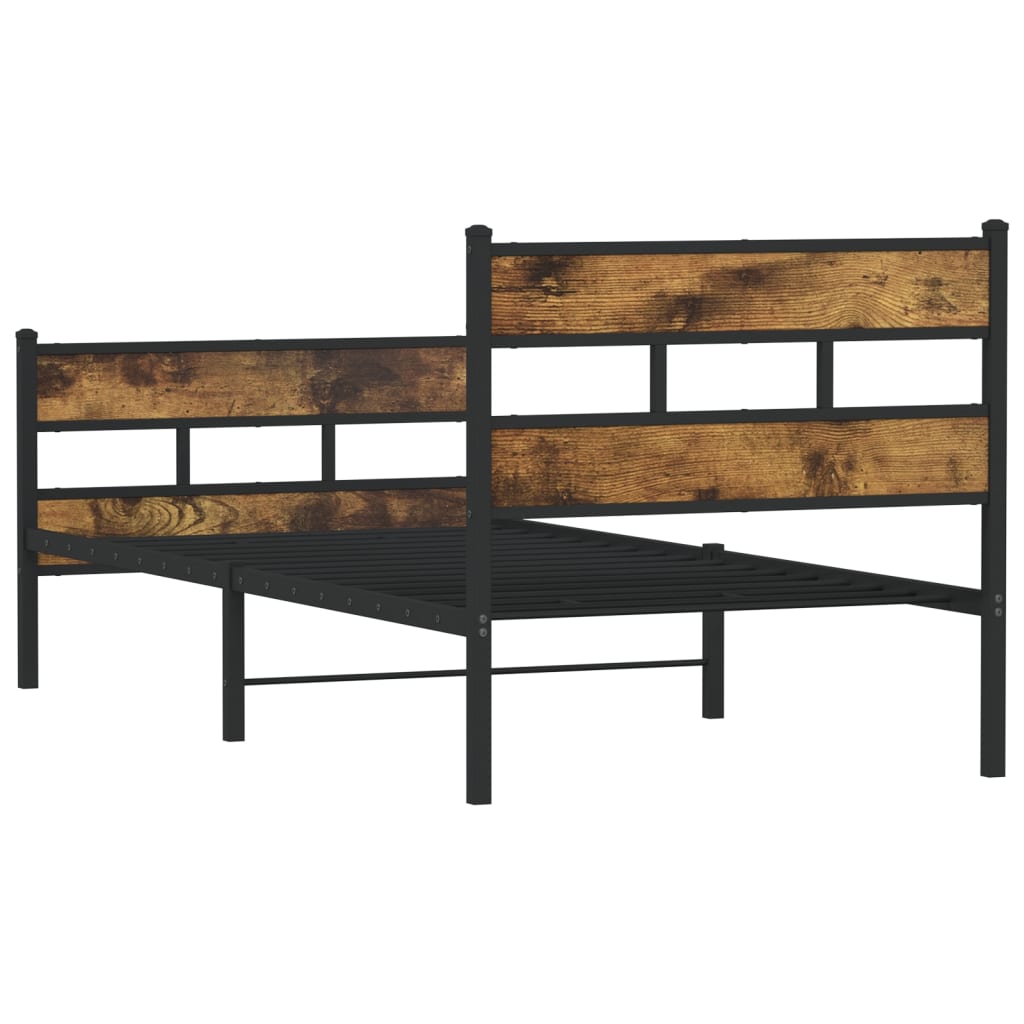 füstös tölgy színű fém ágykeret matrac nélkül 90 x 200 cm