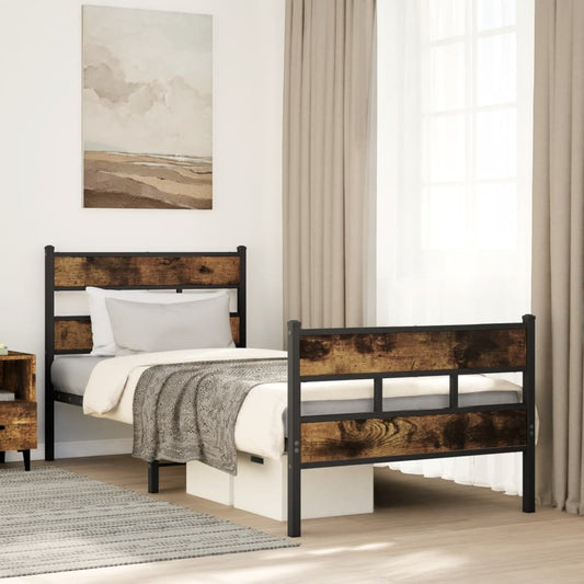 füstös tölgy színű fém ágykeret matrac nélkül 90 x 200 cm