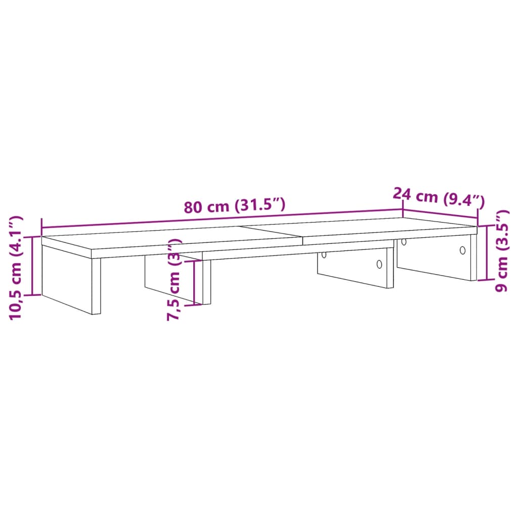 fehér szerelt fa állítható monitorállvány 80 x 24 x 10,5 cm
