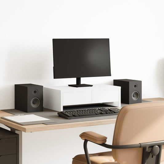 fehér szerelt fa monitorállvány fiókokkal 50 x 27 x 15 cm