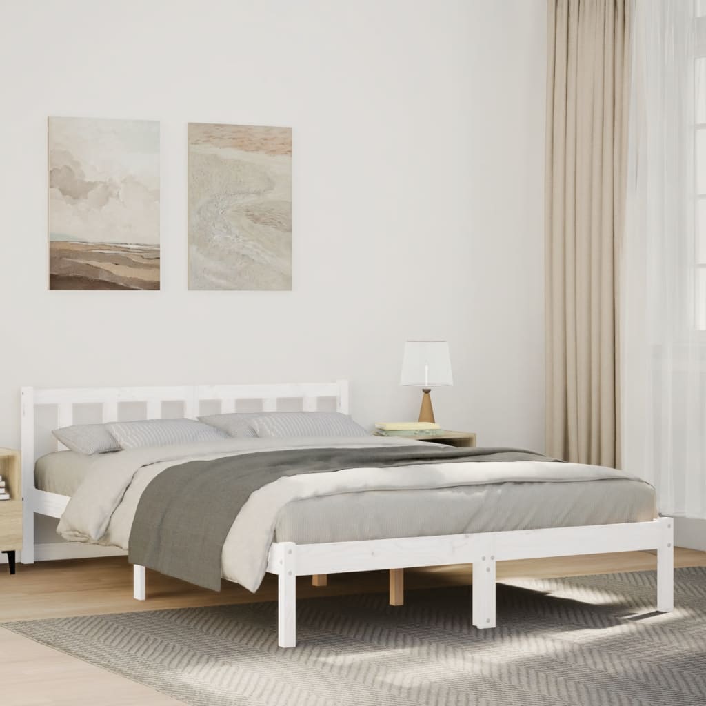 fehér tömör fenyő extra hosszú ágykeret matrac nélkül 140x210cm