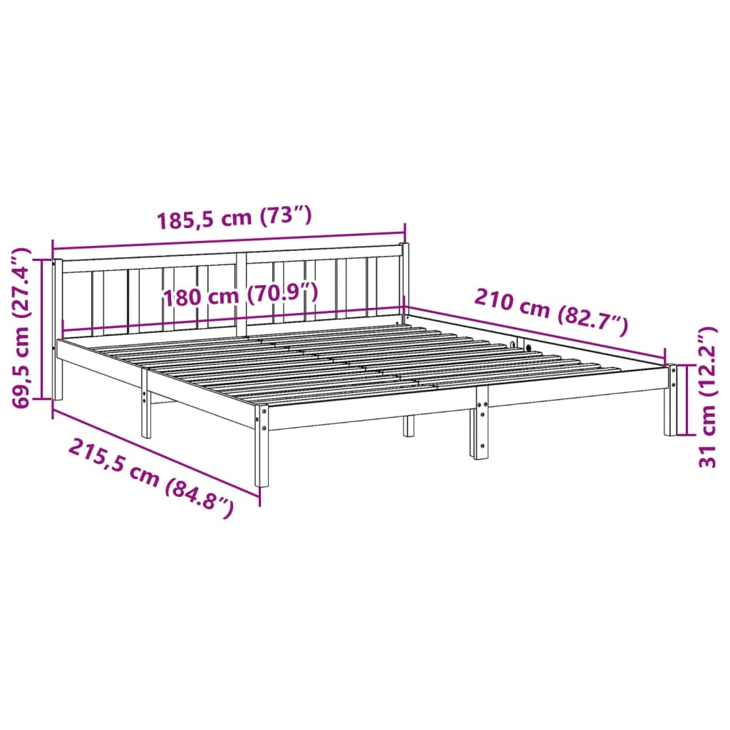 tömör fenyőfa extra hosszú ágykeret matrac nélkül 180 x 210 cm
