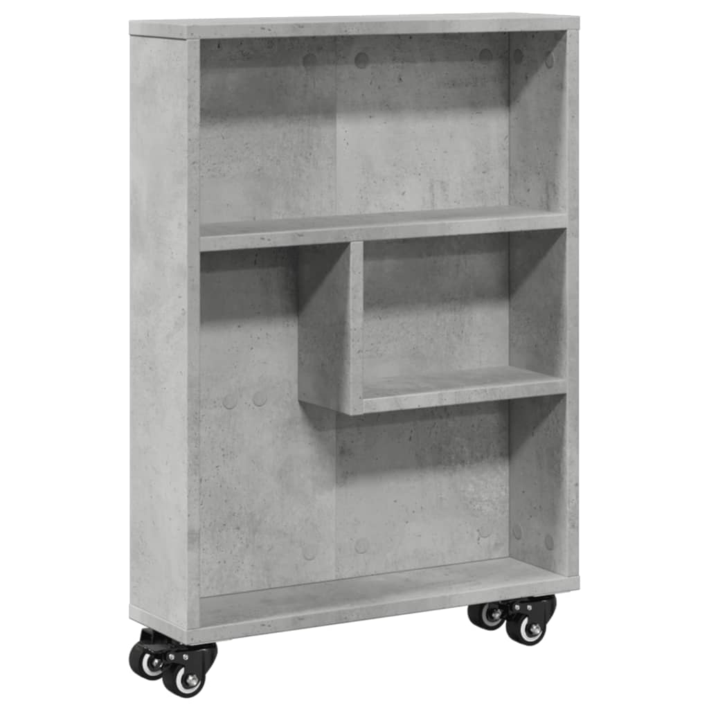 betonszürke szerelt fa keskeny tárolókocsi 48 x 13 x 68 cm