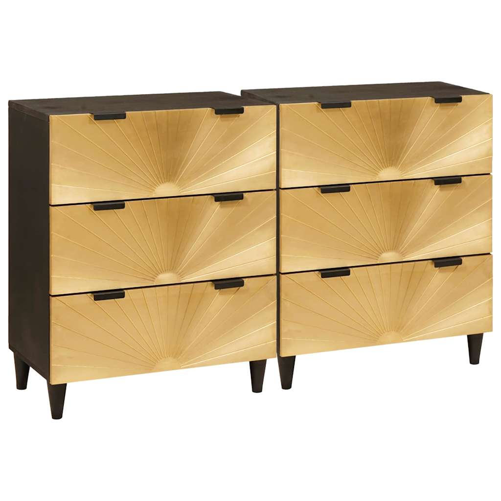 Széf 2 pcs Fekete és Arany 60 x 33 x 75 cm tömör mangófa