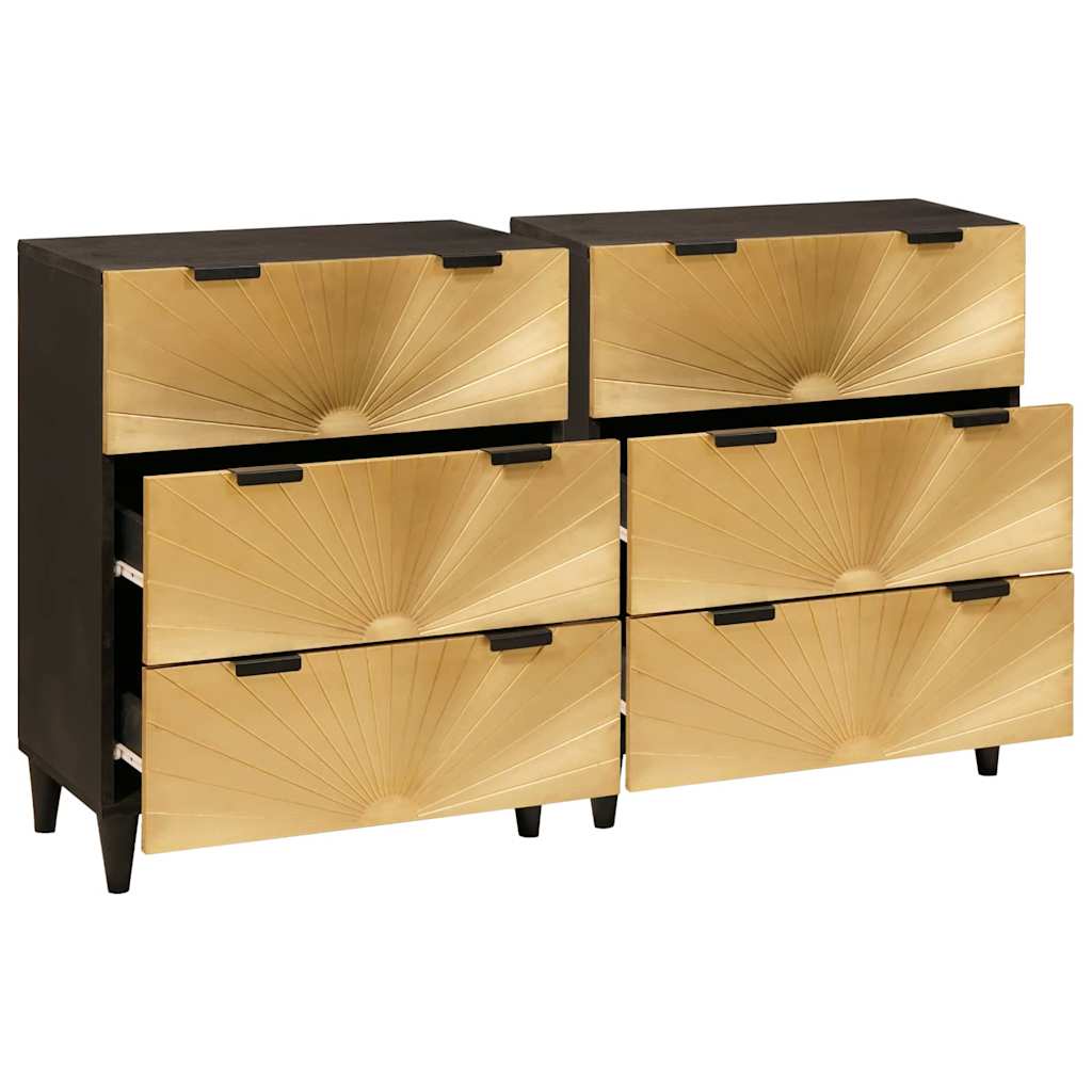 Széf 2 pcs Fekete és Arany 60 x 33 x 75 cm tömör mangófa