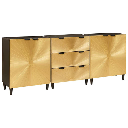 Széf 3 pcs Fekete és Arany 60 x 33 x 75 cm tömör mangófa