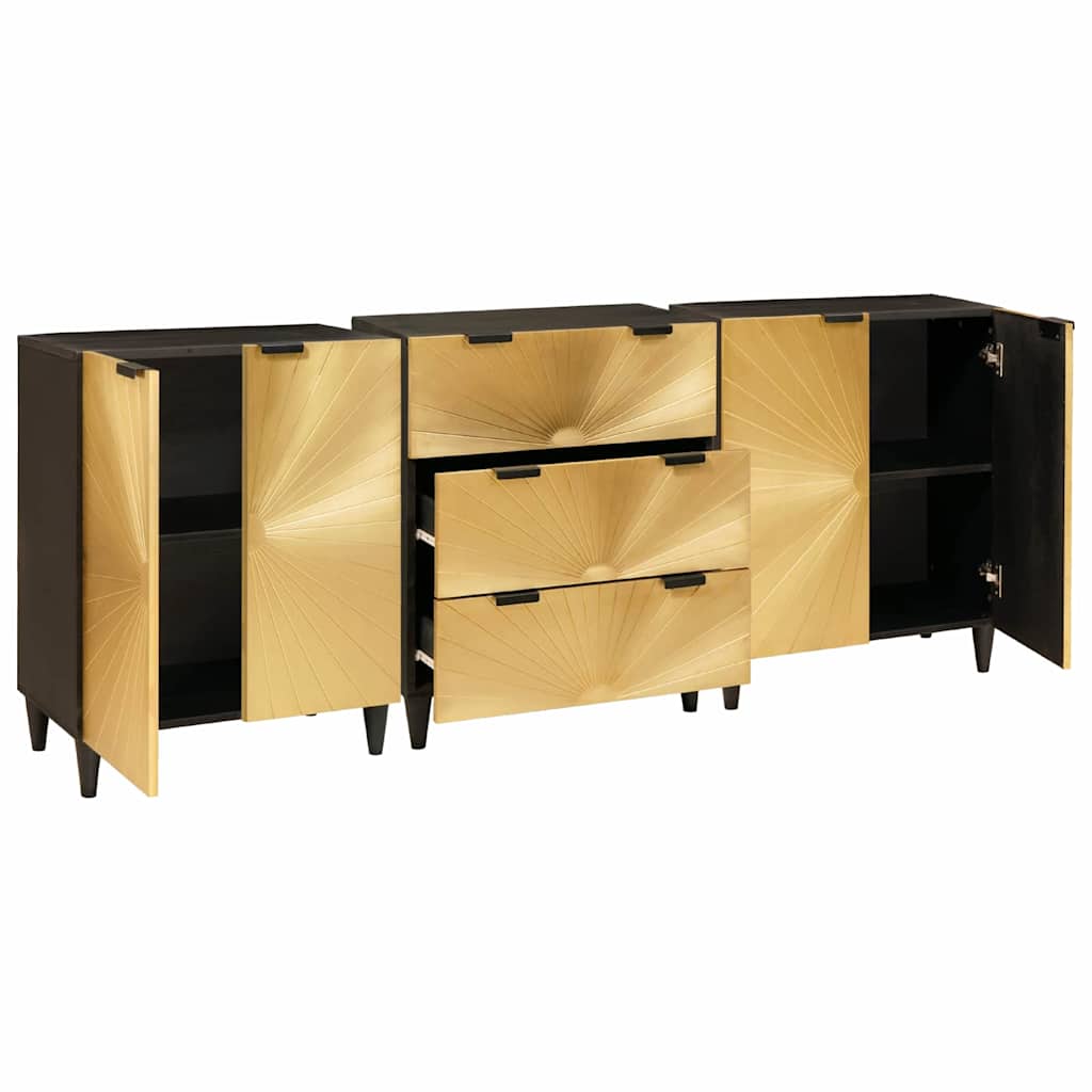 Széf 3 pcs Fekete és Arany 60 x 33 x 75 cm tömör mangófa