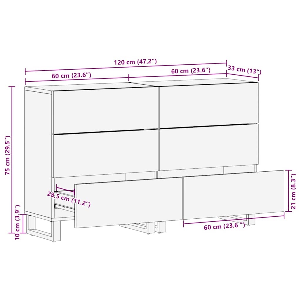 Széf 2 pcs Barna 60 x 33 x 75 cm tömör mangófa