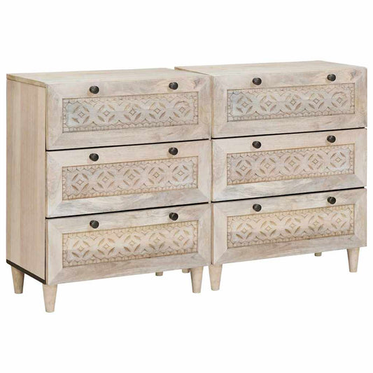 Széf 2 pcs Fehér 60 x 33 x 75 cm tömör mangófa
