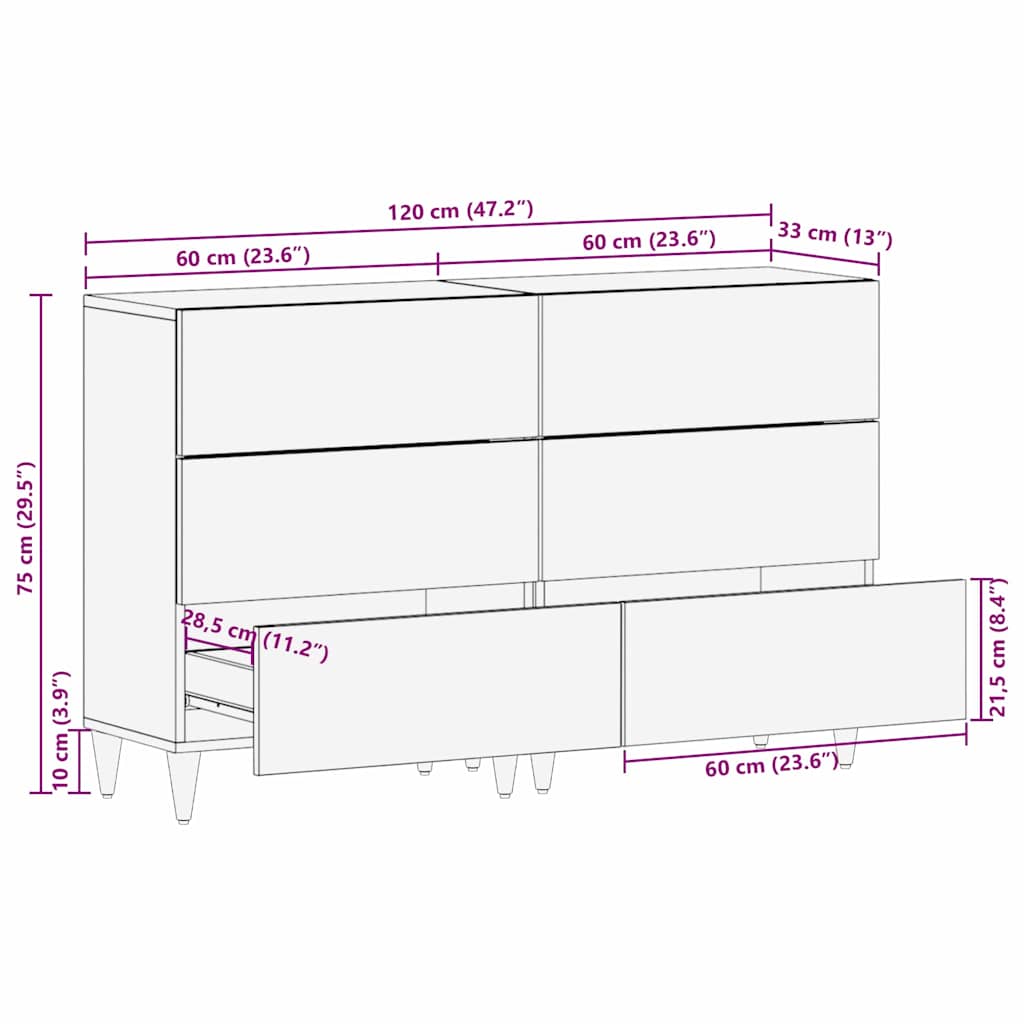 Széf 2 pcs Fehér 60 x 33 x 75 cm tömör mangófa