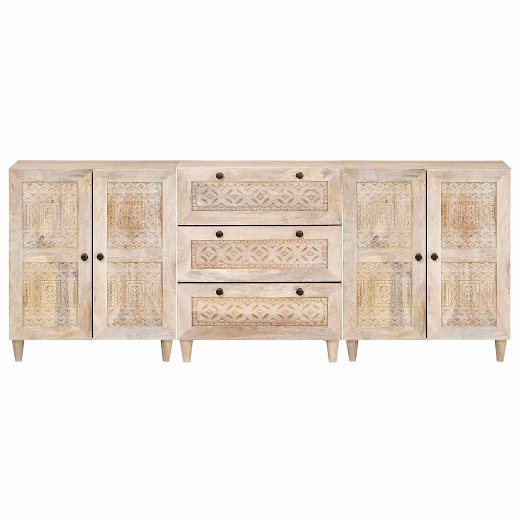 Széf 3 pcs Fehér 60 x 33 x 75 cm tömör mangófa
