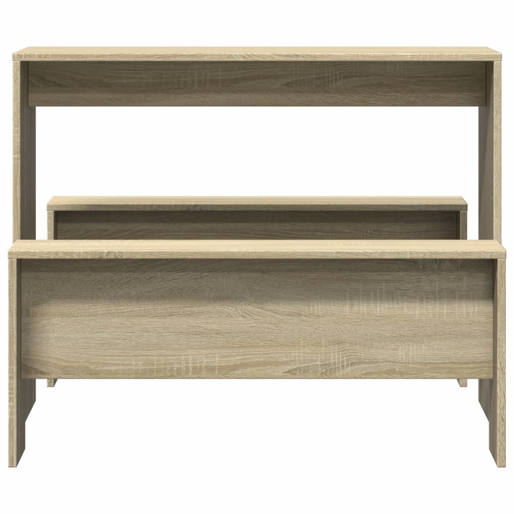 3 részes sonoma tölgyszínű szerelt fa étkezőasztal és pad szett