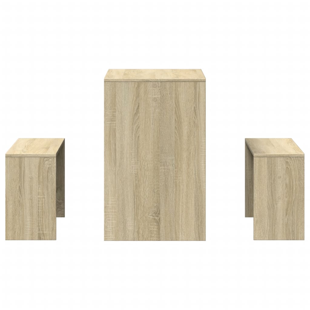 3 részes sonoma tölgyszínű szerelt fa étkezőasztal és pad szett