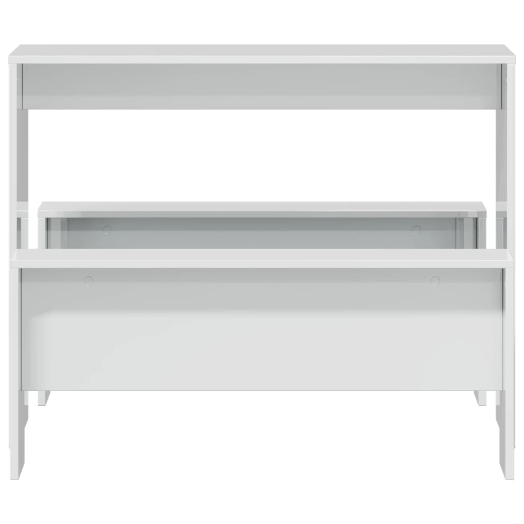 3 részes magasfényű szerelt fa étkezőasztal és pad szett