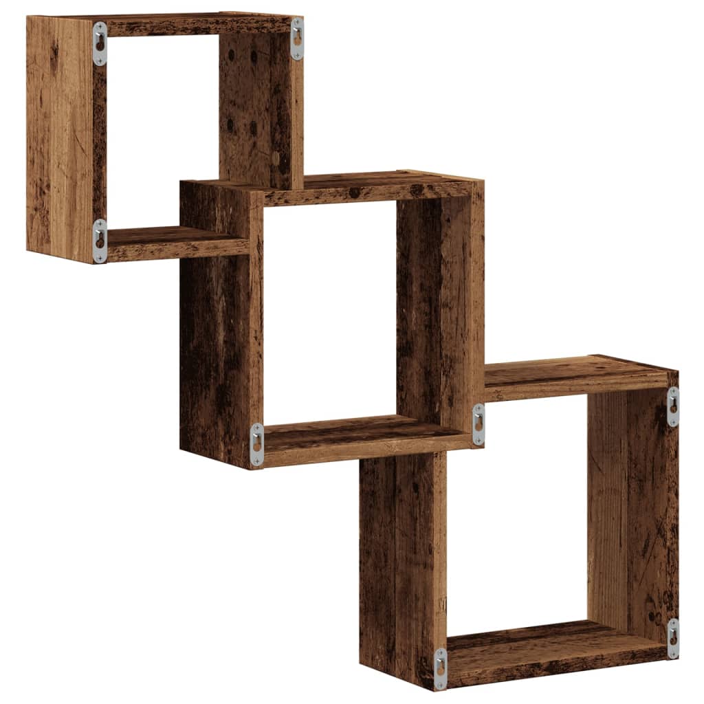 antik fa színű szerelt fa fali kocka polcok 68x15x68 cm