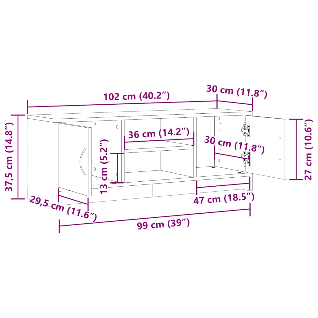 kézműves tölgy színű szerelt fa TV-szekrény 102x30x37,5 cm