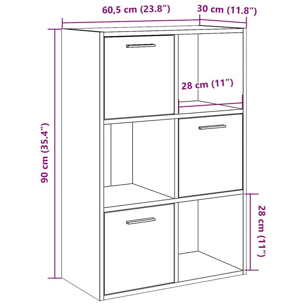 kézműves tölgy színű szerelt fa könyvespolc 60,5 x 30 x 90 cm