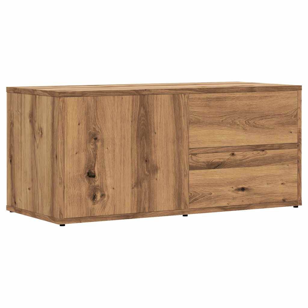 kézműves tölgy színű szerelt fa TV-szekrény 80x34x35,5 cm