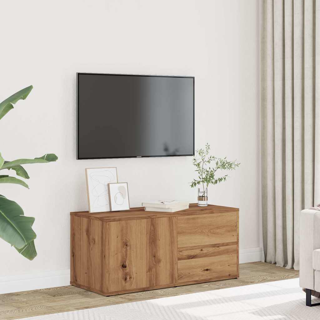 kézműves tölgy színű szerelt fa TV-szekrény 80x34x35,5 cm