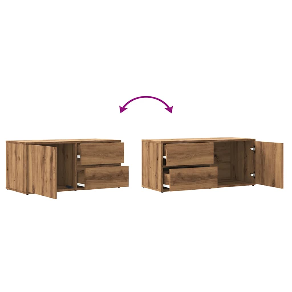 kézműves tölgy színű szerelt fa TV-szekrény 80x34x35,5 cm