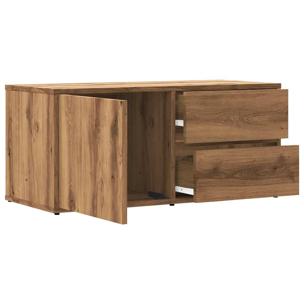 kézműves tölgy színű szerelt fa TV-szekrény 80x34x35,5 cm