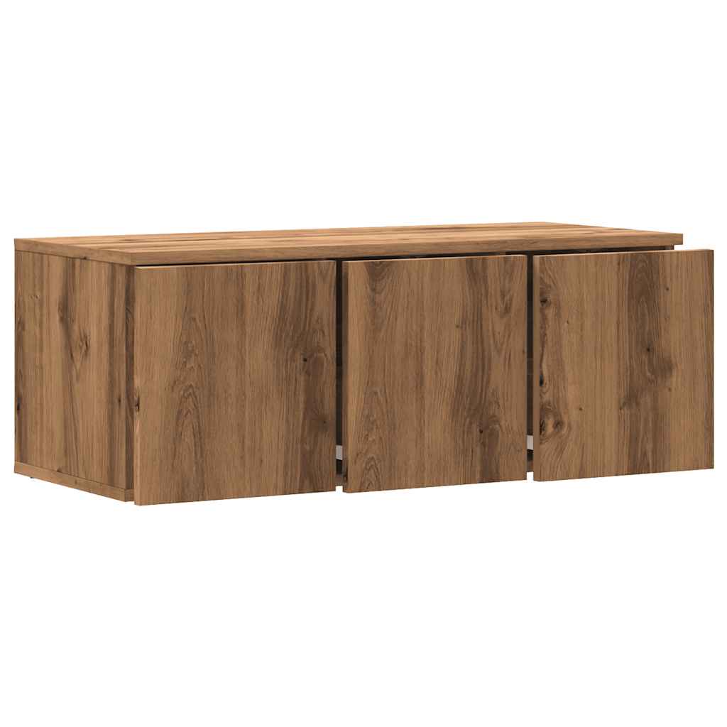 kézműves tölgy színű szerelt fa TV-szekrény 80x34x30 cm