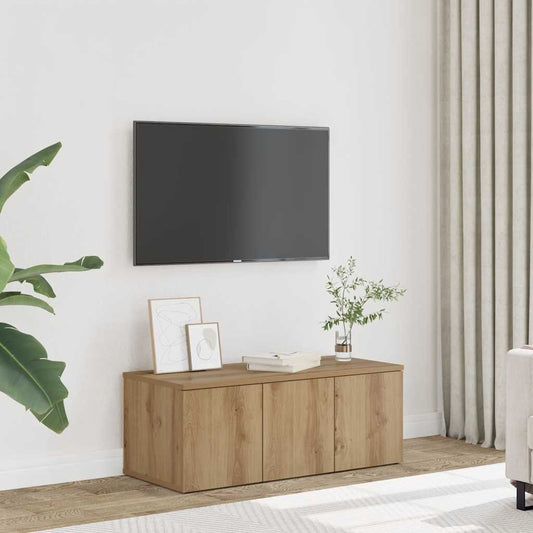 kézműves tölgy színű szerelt fa TV-szekrény 80x34x30 cm